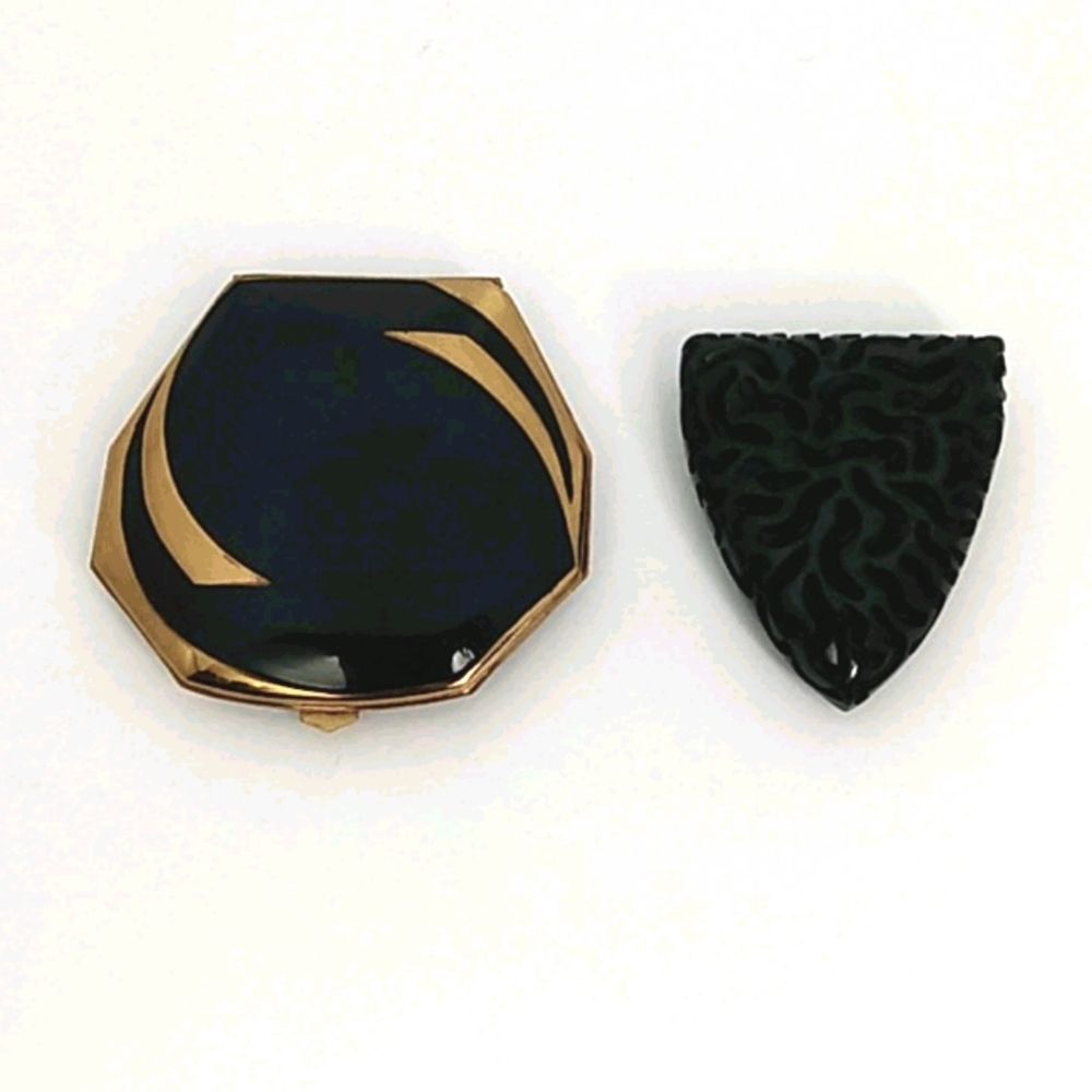Vintage Deco Compact and Bakelite Dress Clip